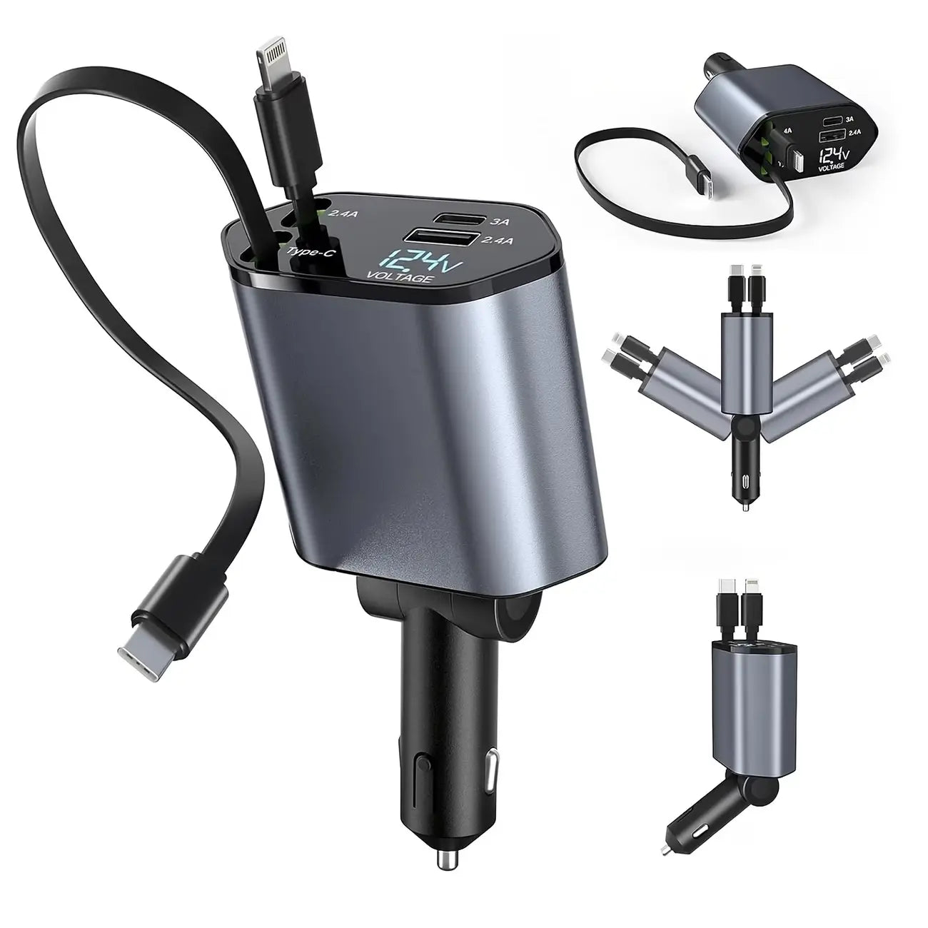 4-in-1 Retractable Car Charger | شاحن سيارة قابل للسحب 4 في 1