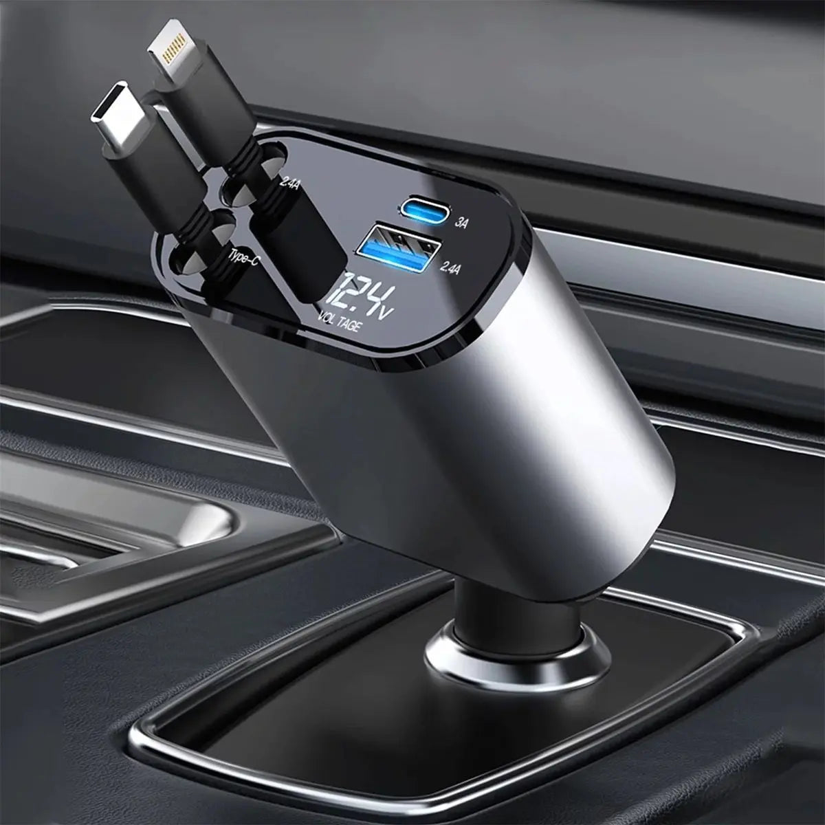 4-in-1 Car Charger Compatible iPhone Samsung iPad UAE