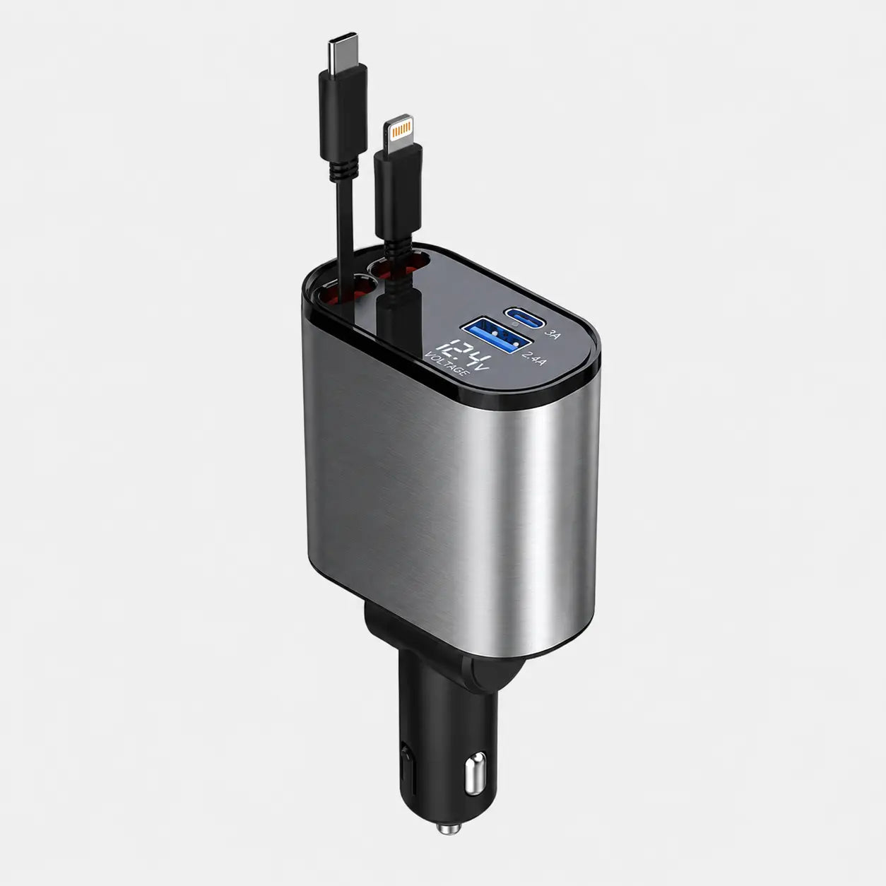 4-in-1 Car Charger USB-C Retractable Cables LED Display Dubai