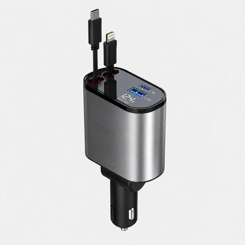4-in-1 Car Charger USB-C Retractable Cables LED Display Dubai