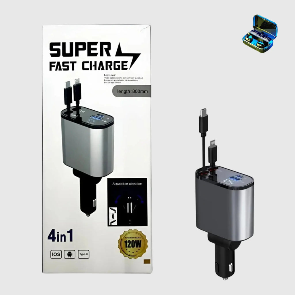 Nestora 4-in-1 Retractable Car Charger Free M10 Earbuds UAE