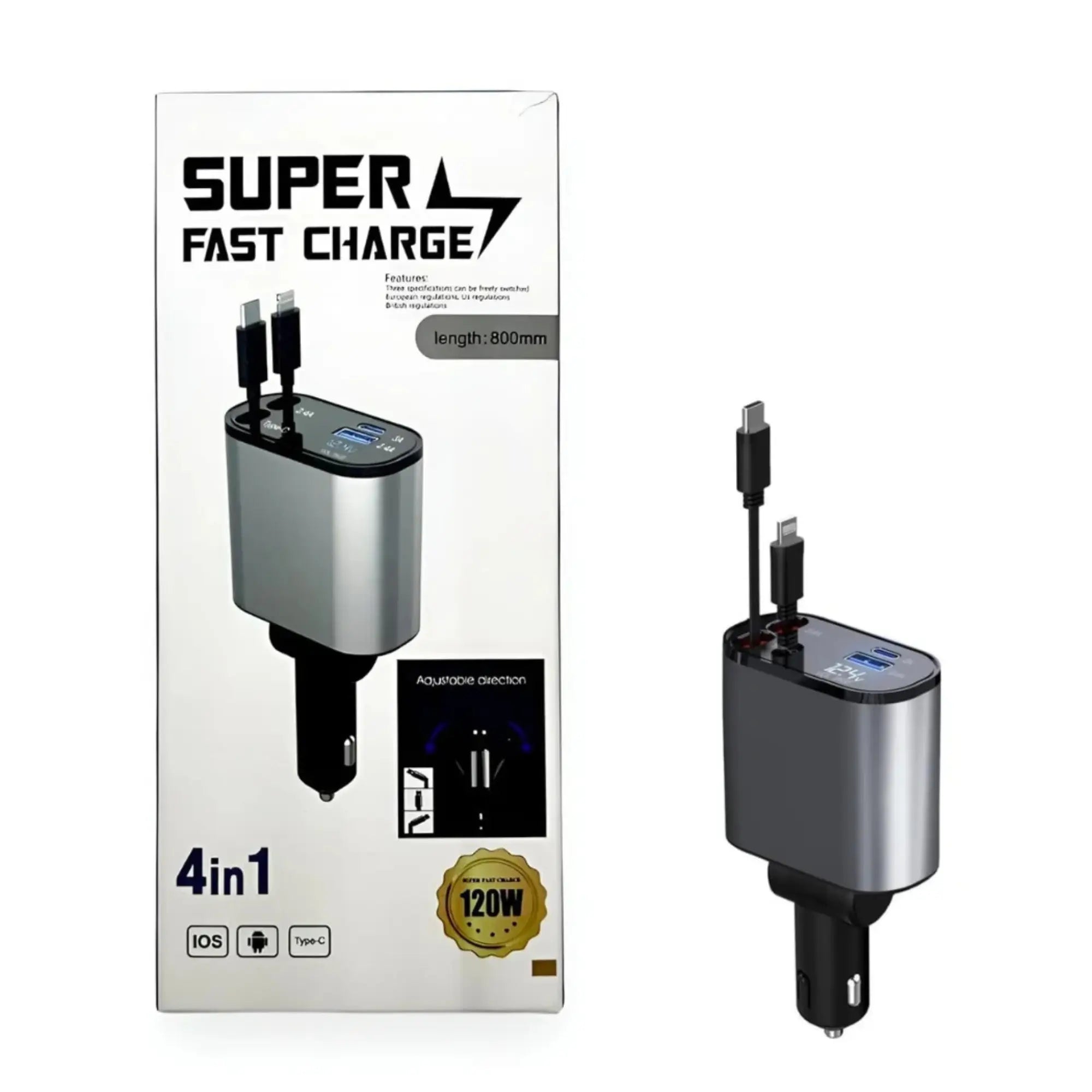 4-in-1 Retractable Car Charger | شاحن سيارة قابل للسحب 4 في 1